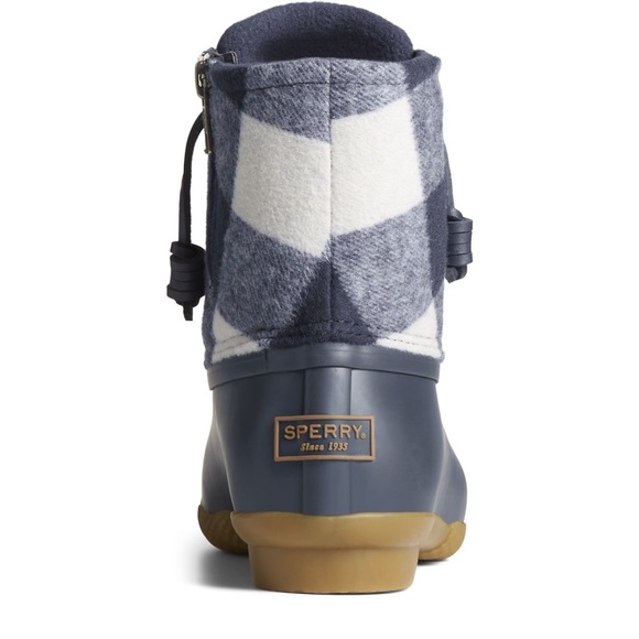 Sperry women’s saltwater Buffalo check duck boot Buffalo plaid wool shaft navy - Picture 3 of 13